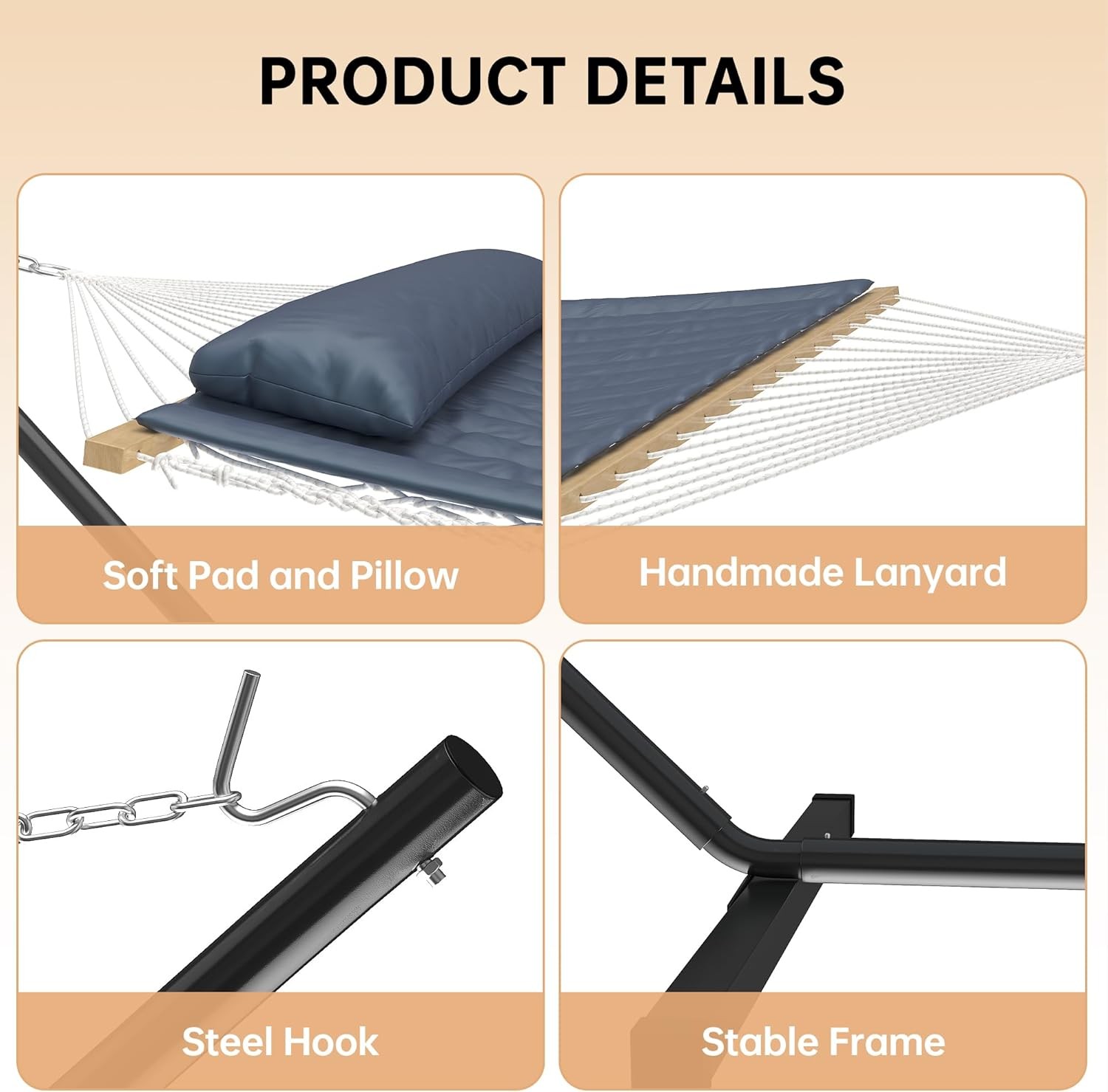 2 Person Hammock with Stand Outdoor Patio Hammock Bed w/ Pillow & Carrying Bag