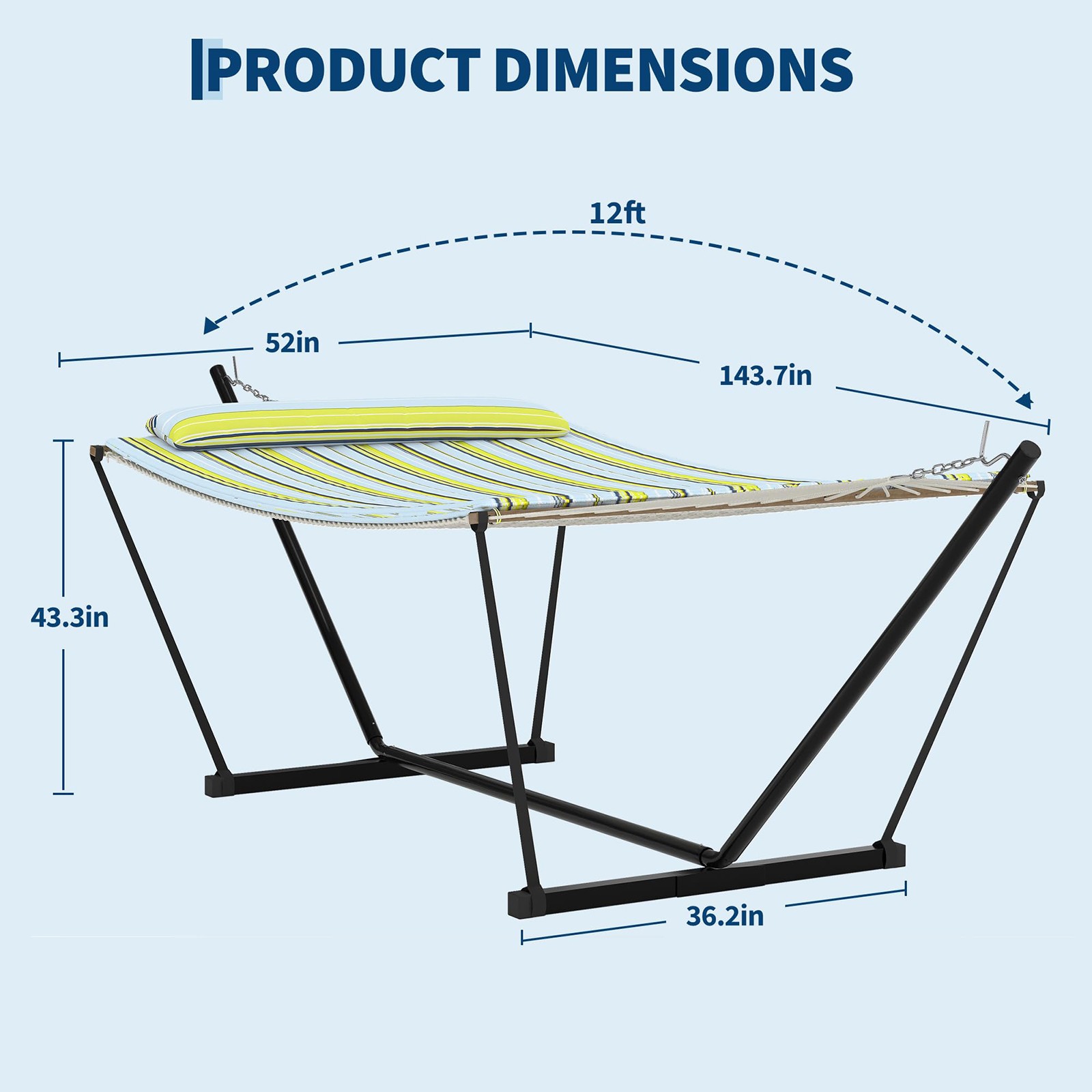 2 Person Portable Hammock with Stand for Outdoor with Pillow, 450LBS Capacity