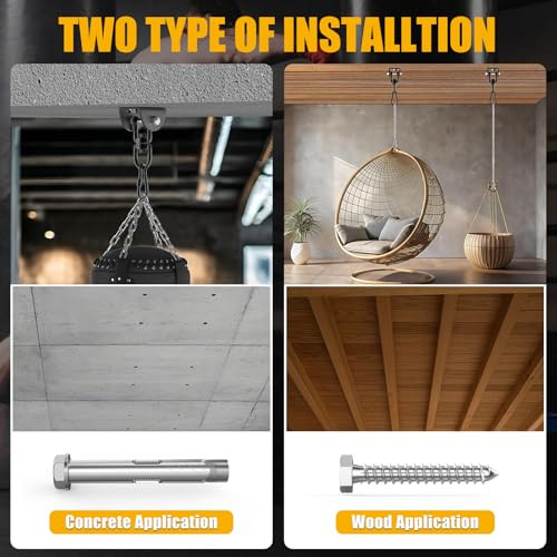Hammock Hanging Kit, 1200 lb Capacity Heavy Duty Ceiling Hooks, 360° Swivel