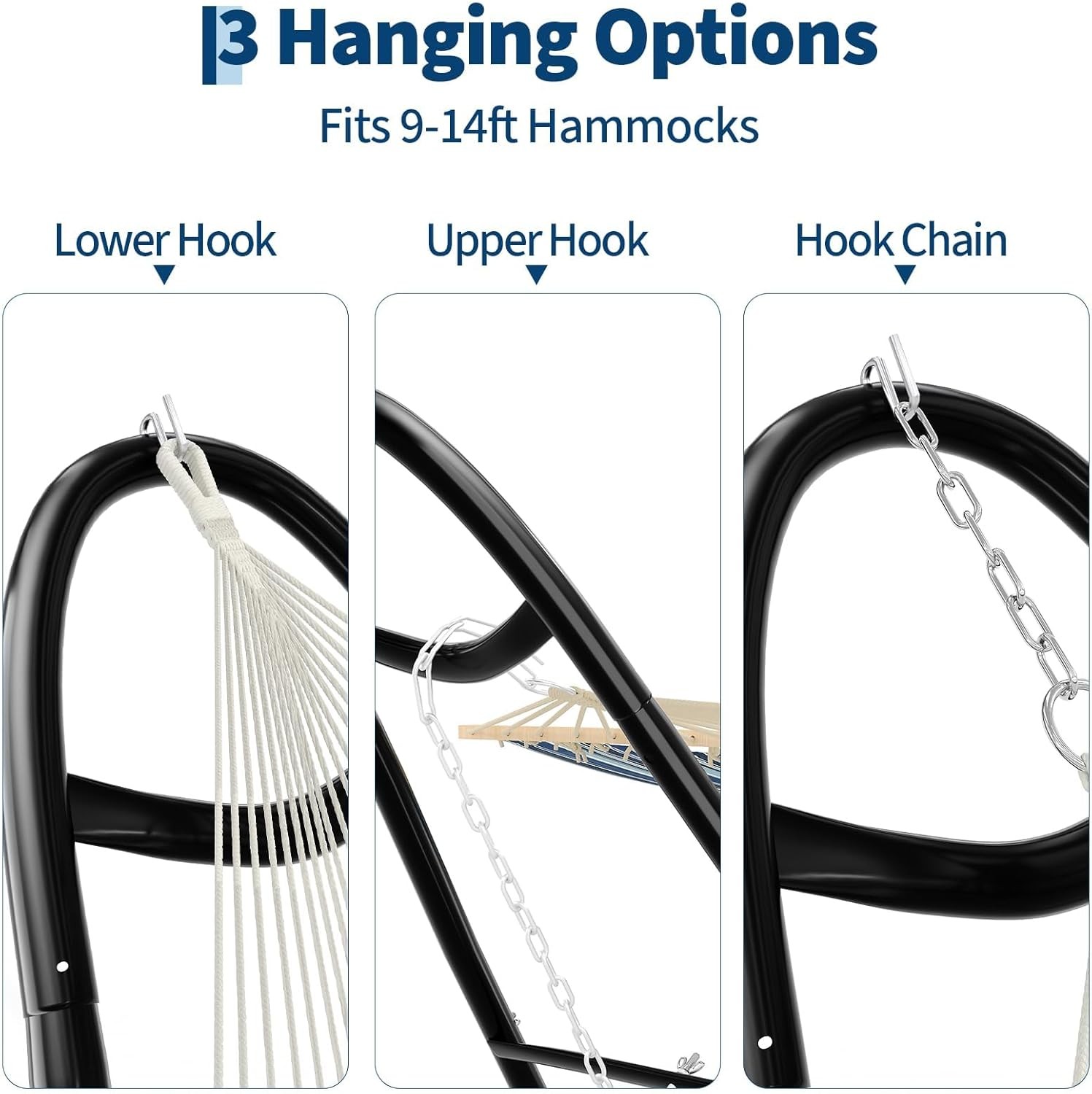 Universal Double Hammock Stand 550LBS Outside Fits 9 to 14 FT Hammocks Black