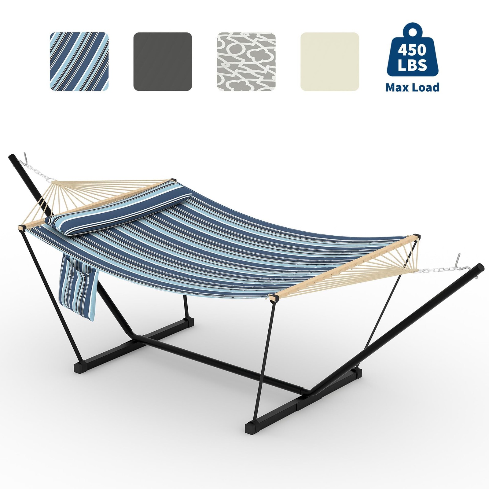Double Hammock with Stand 2 Person Heavy Duty Portable Outdoors Adjustable Steel