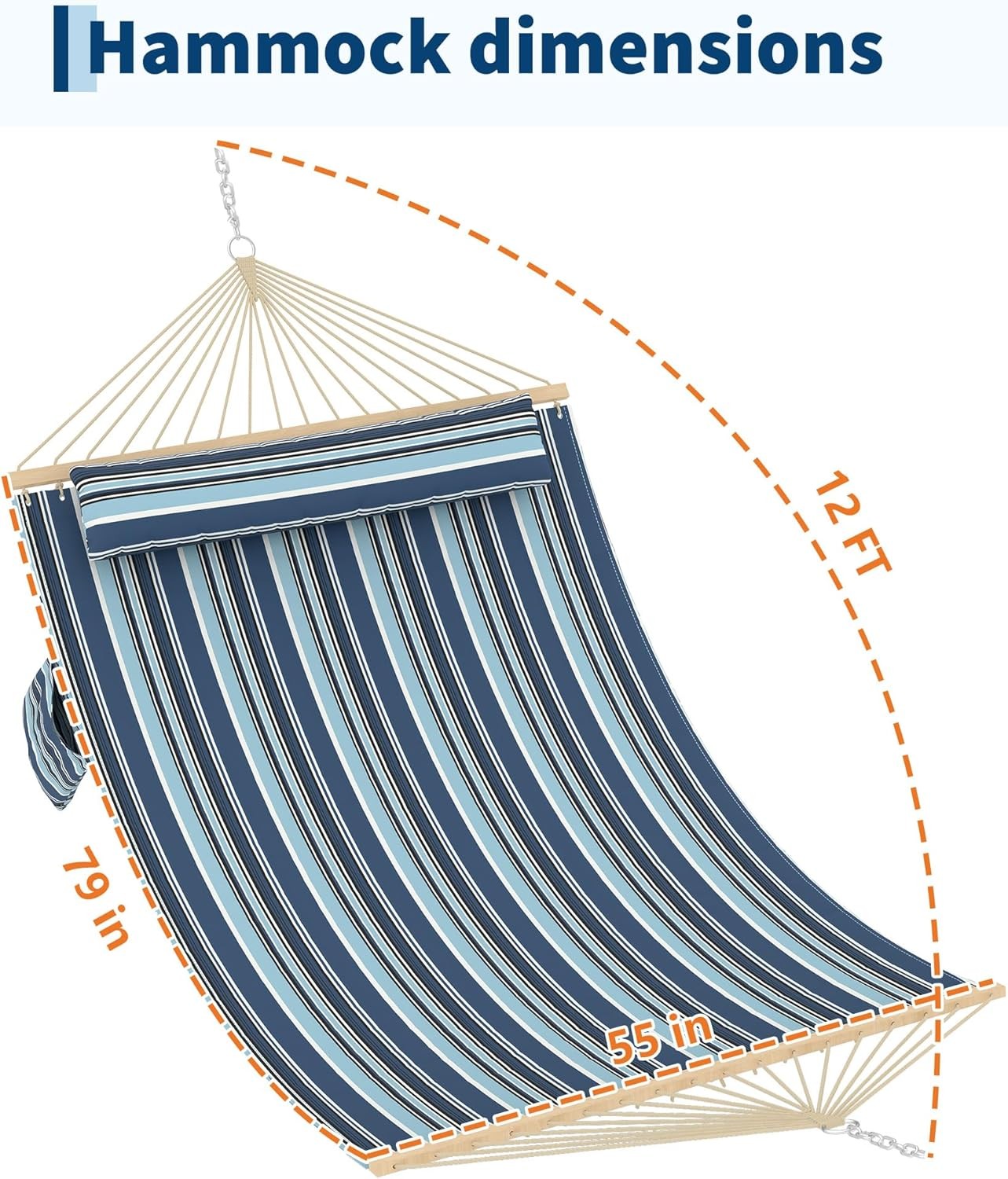 450lbs Double Quilted Fabric Hammock with Hardwood Spreader Bars and Pillow