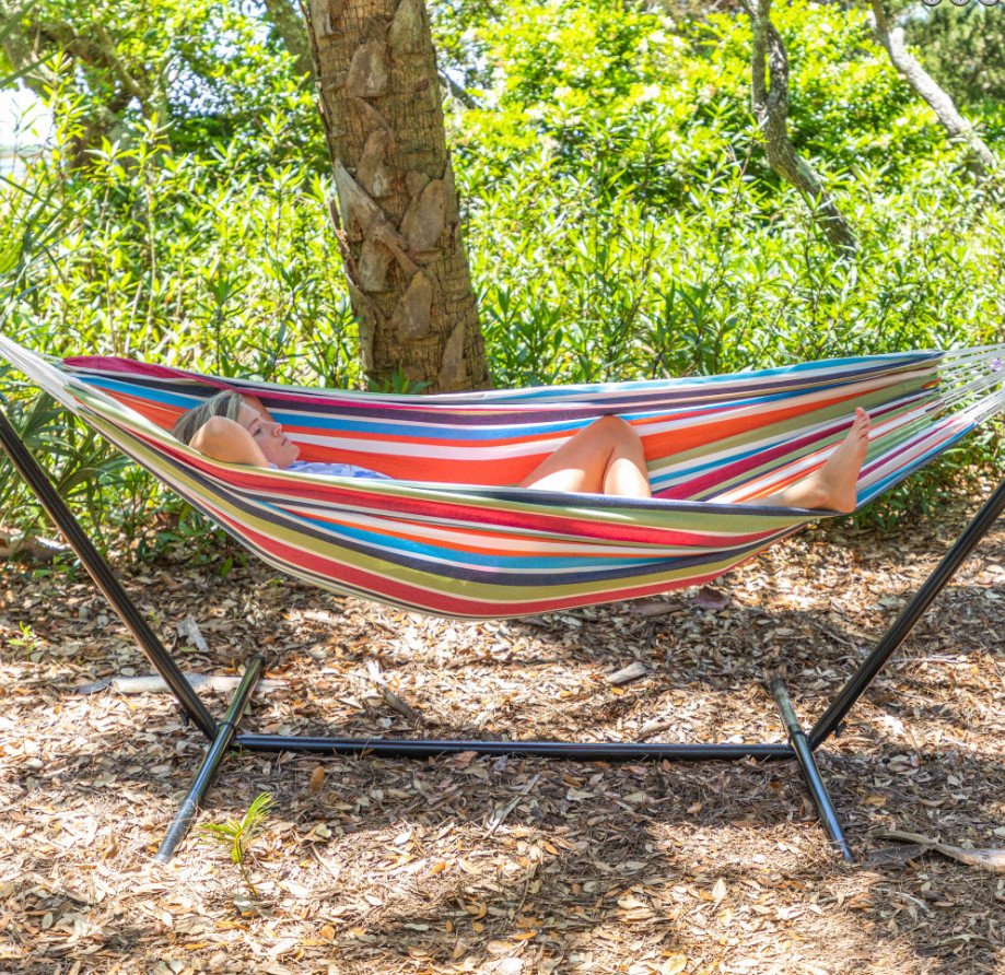 Key West Brazilian Polycotton Hammock w/ Stand Bag, Multicolor Stripe 450lb