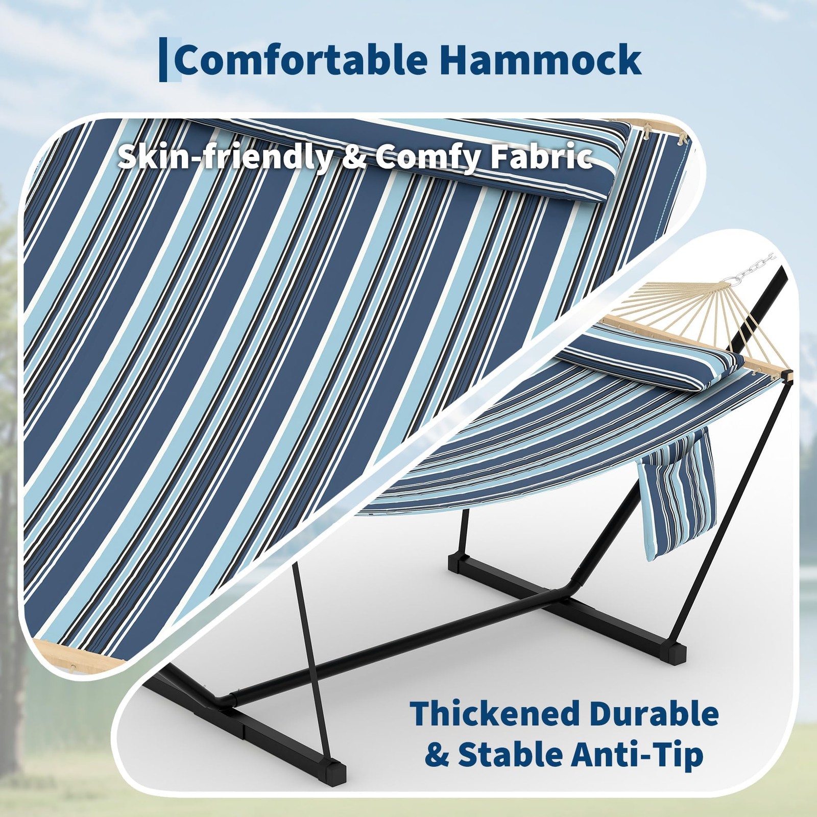 Double Hammock with Stand 2 Person Heavy Duty Portable Outdoors Adjustable Steel