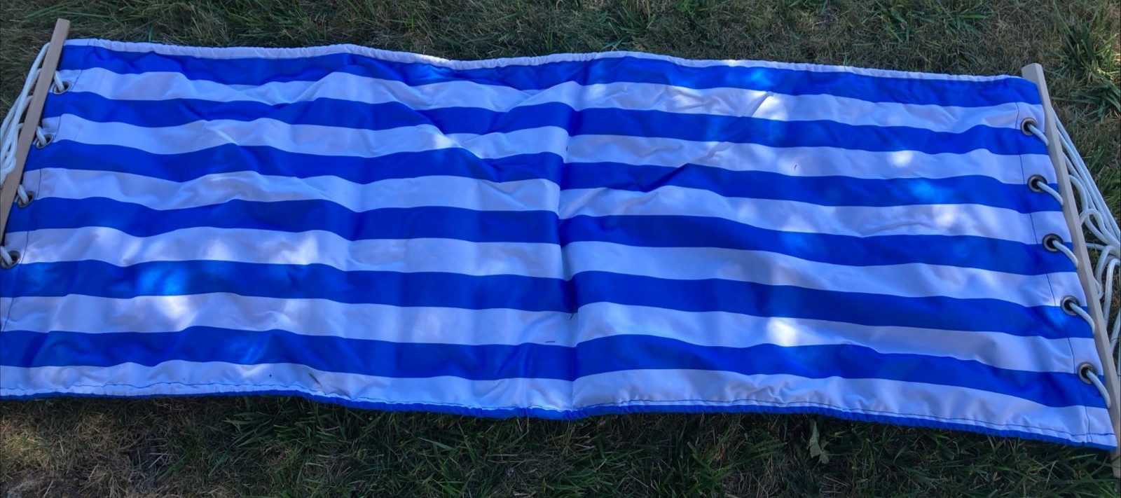 Backyard Hammock in Carry Bag Blue White Striped Polyester 67 x 24″