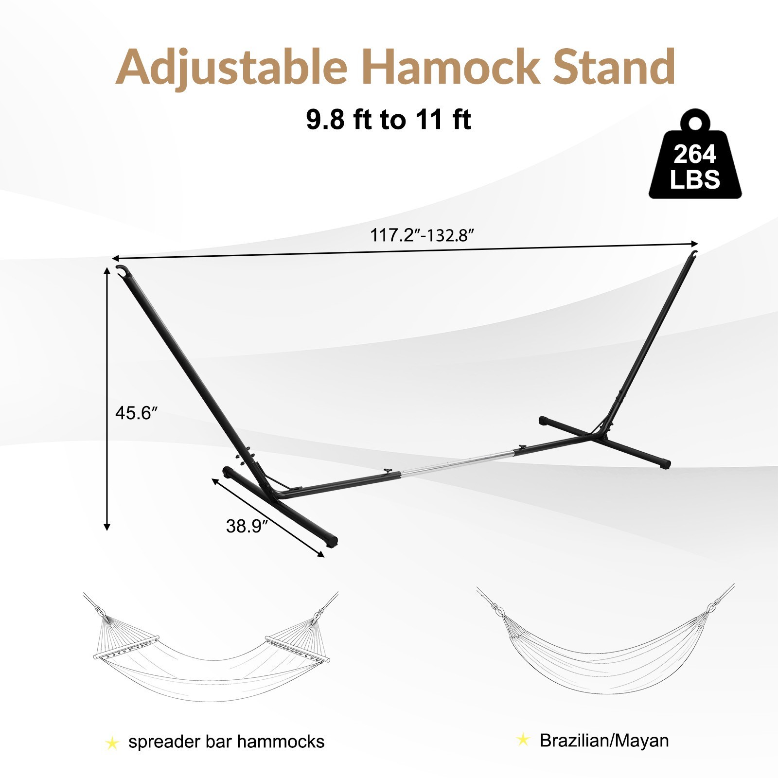 Aoodor Hammock Stand Adjustable 9.8-11 FT Steel Frame Anti-Slip Feet, Stand Only