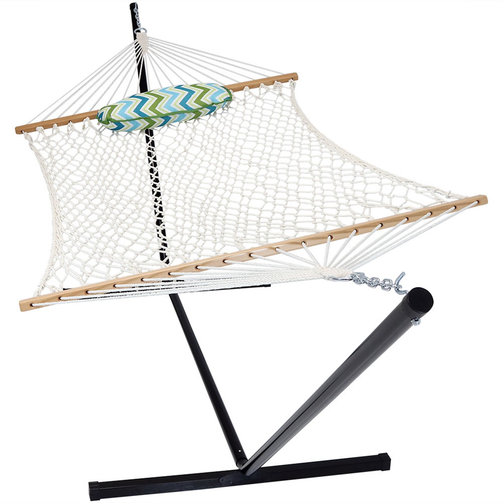 Large Rope Hammock with Steel Stand and Pad/Pillow – Blue/Green by Sunnydaze