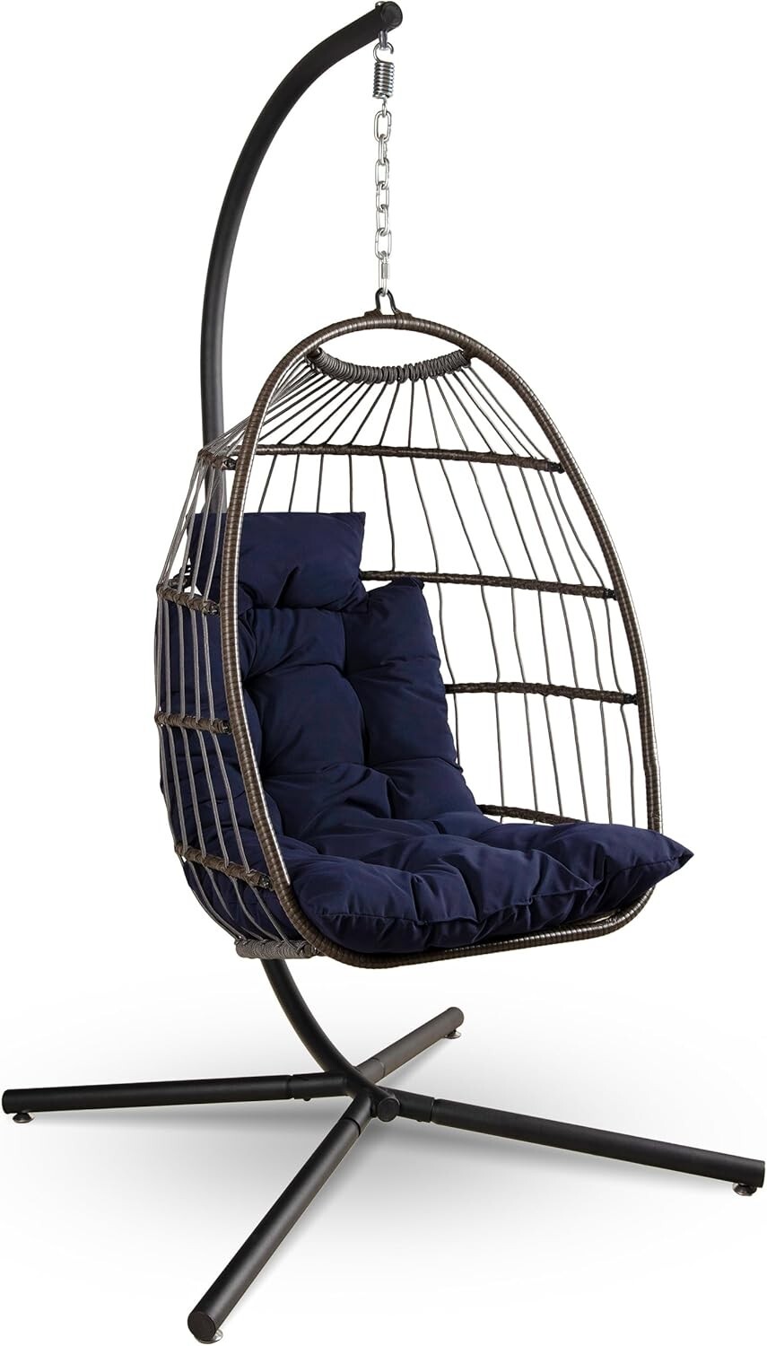 SereneLife Hanging Egg Chair with Stand – Up to 550 lbs of Capacity (Deep Blue)