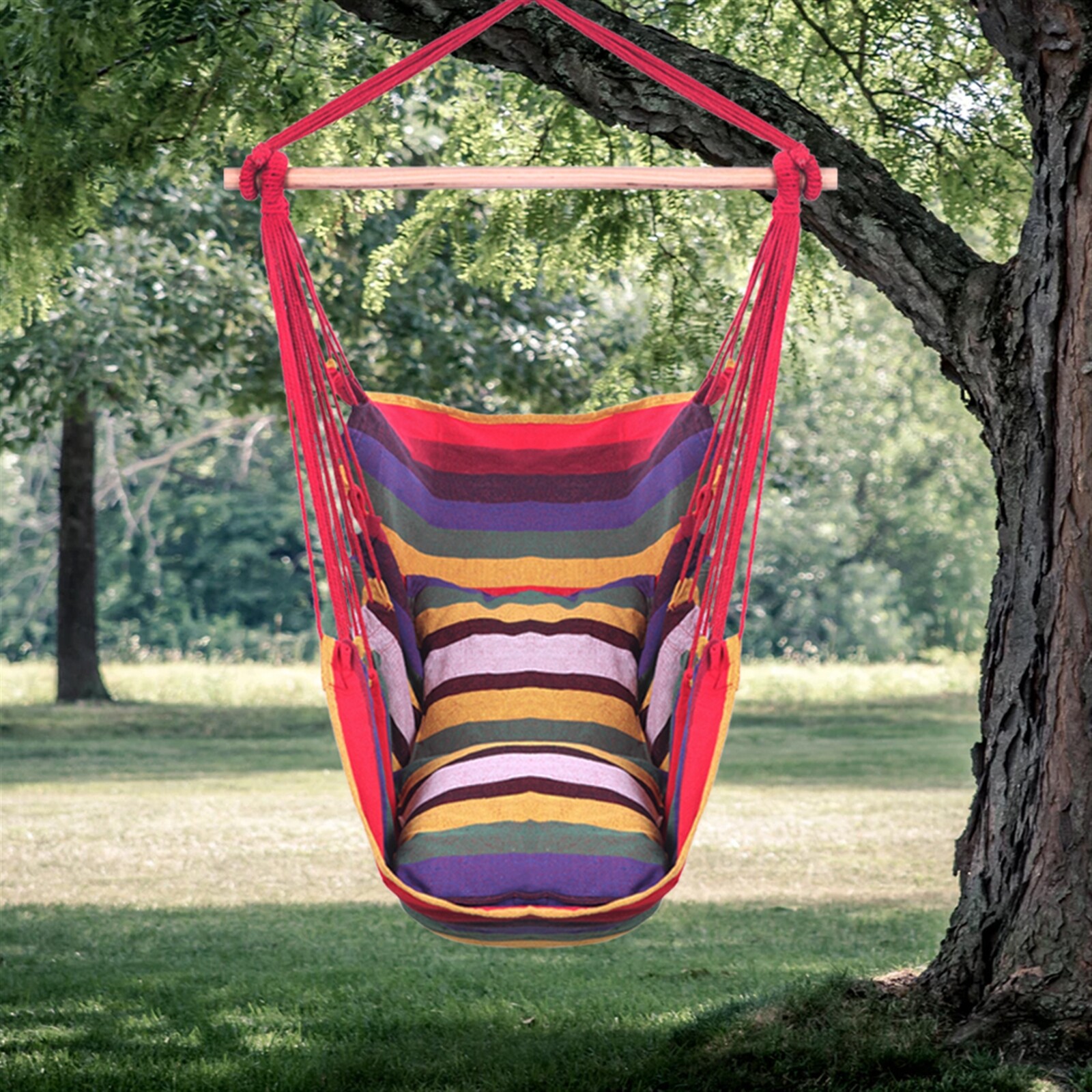 Hammock Chair Hanging Rope Swing Max 500 Lbs, 2 Cushions Included Indoor Outdoor