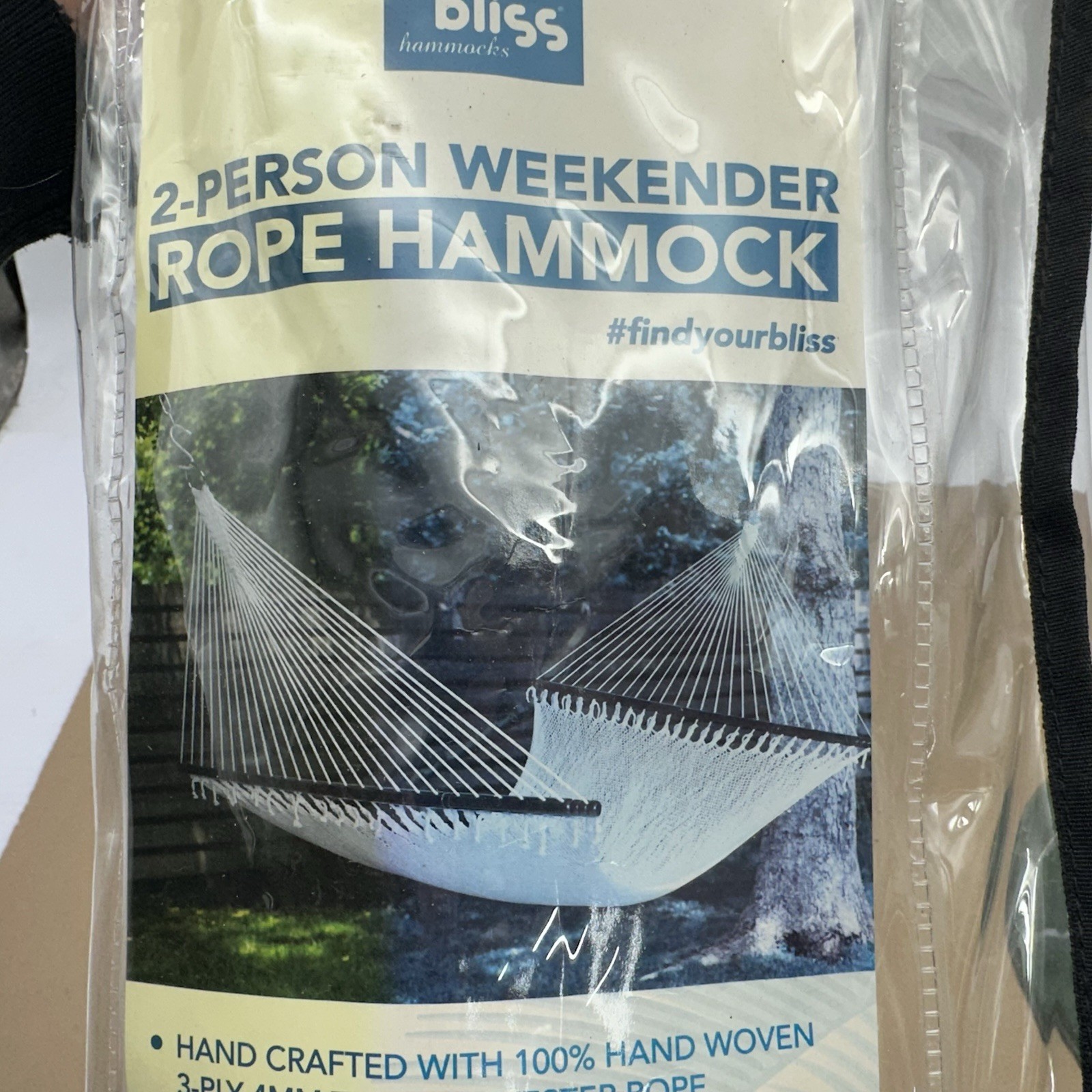 Bliss Hammocks 2 Person White Rope hammock w/ Wood Spreader Bars 55″ x 80″ VGUC