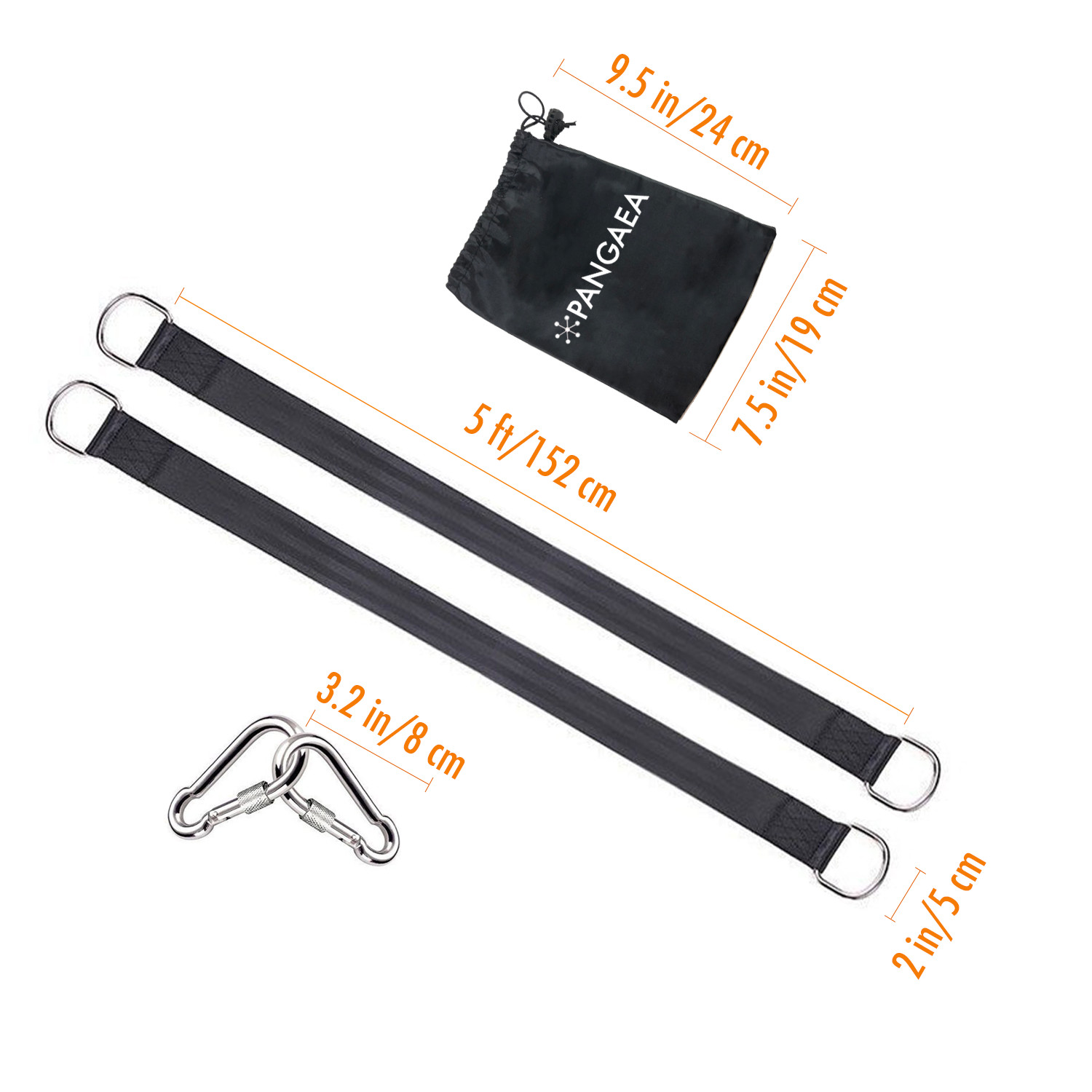[Set of 2] 5FT 2200LB Tree Swing Hanging Hammock Straps Kit Nylon Carabiners