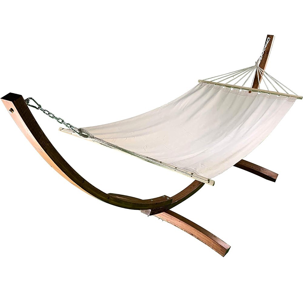 12FT PREMIUM QUILTED HAMMOCK WITH EUROPEAN LARCH WOOD ARC STAND INDOOR OUTDOOR