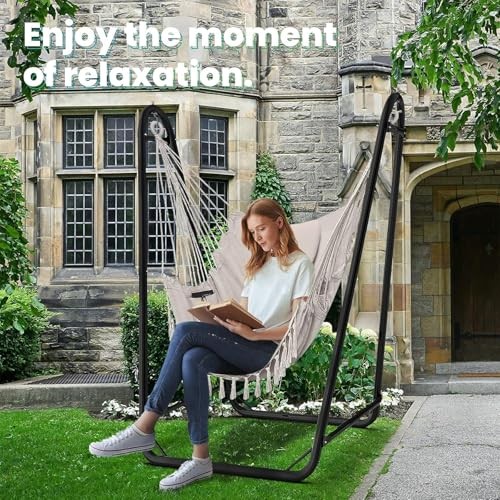 Hammock Chair with Stand,Heavy-Duty Hanging Chair with Stand, for Indoor White