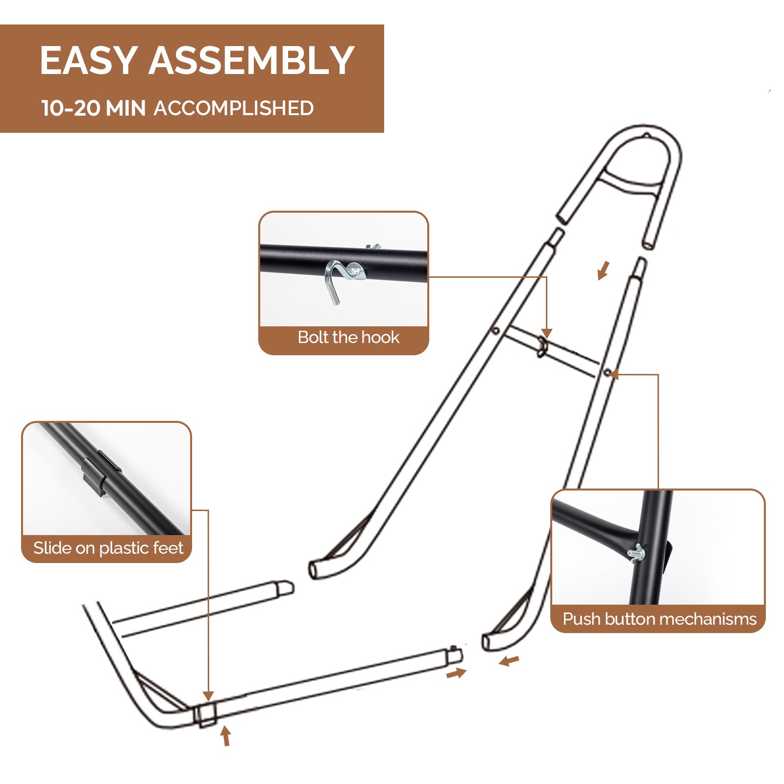 10FT Hammock Stand Only Steel with Adjustable Hooks for Outdoor, Garden, Patio
