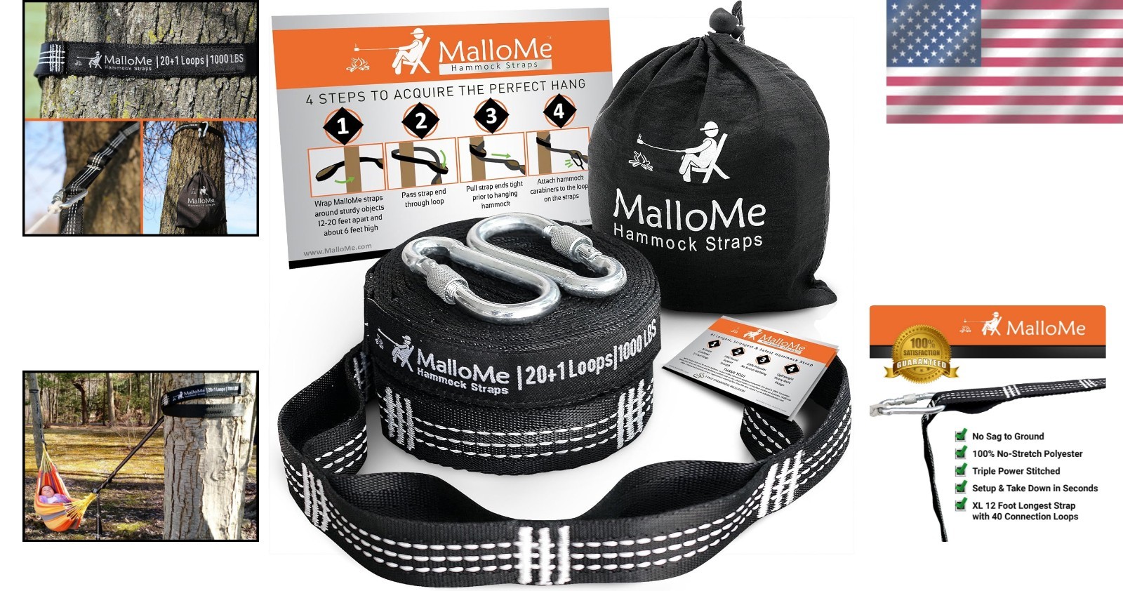 XL Hammock Straps Set 2000+ LBS Heavy Duty – 12 Feet with 40 Loops & Carabiners