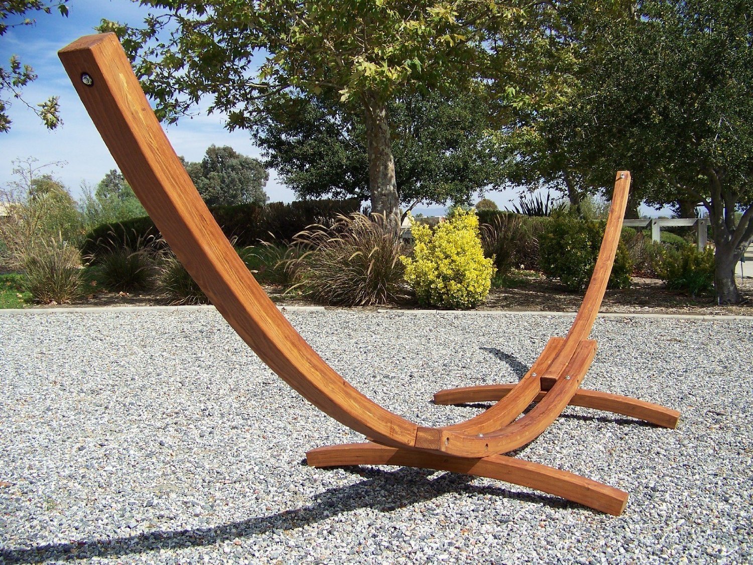 Petra Leisure 14 Ft Wooden Arc Hammock Stand. 450 LB Capacity. Teak Stain Finish