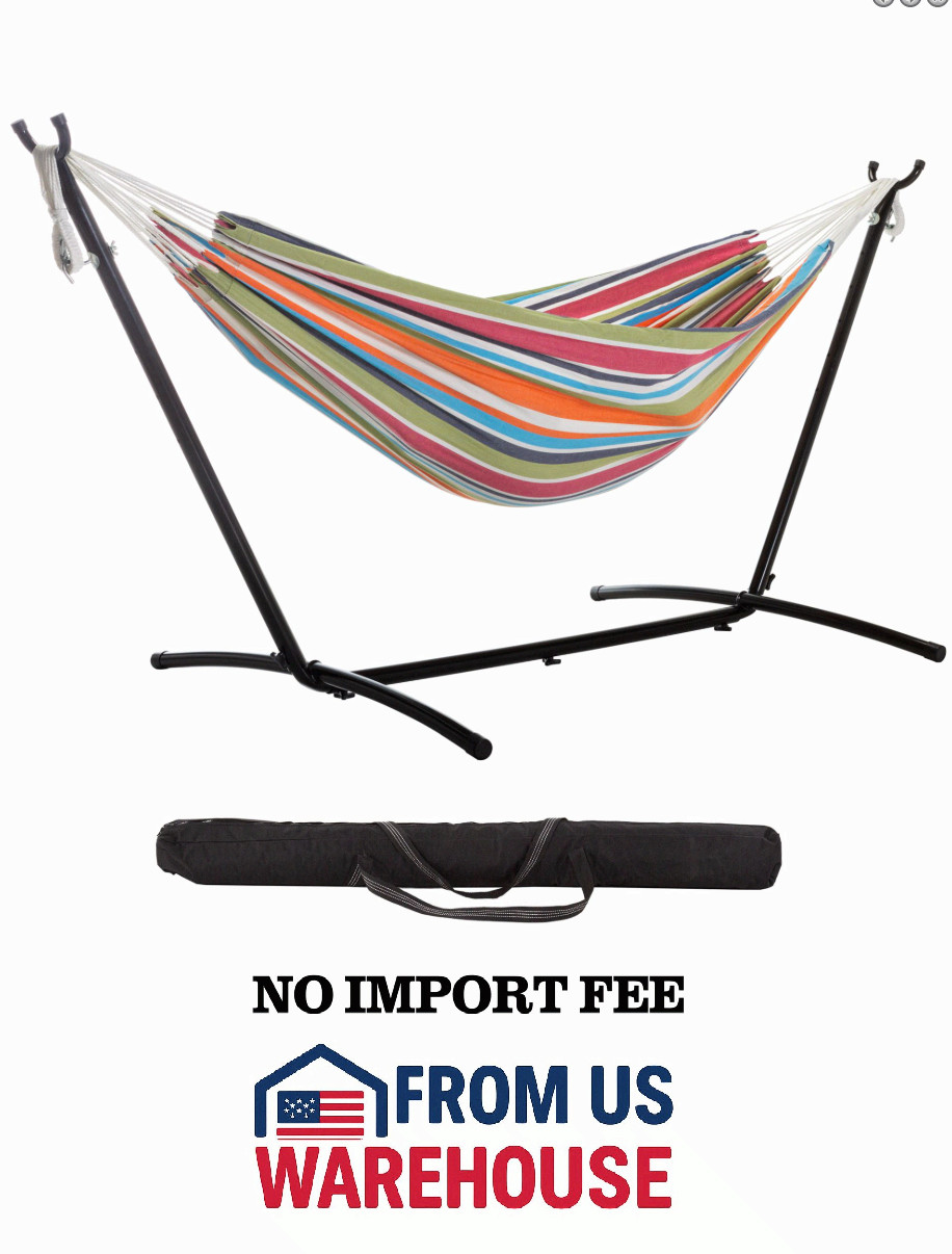 Key West Brazilian Polycotton Hammock w/ Stand Bag, Multicolor Stripe 450lb