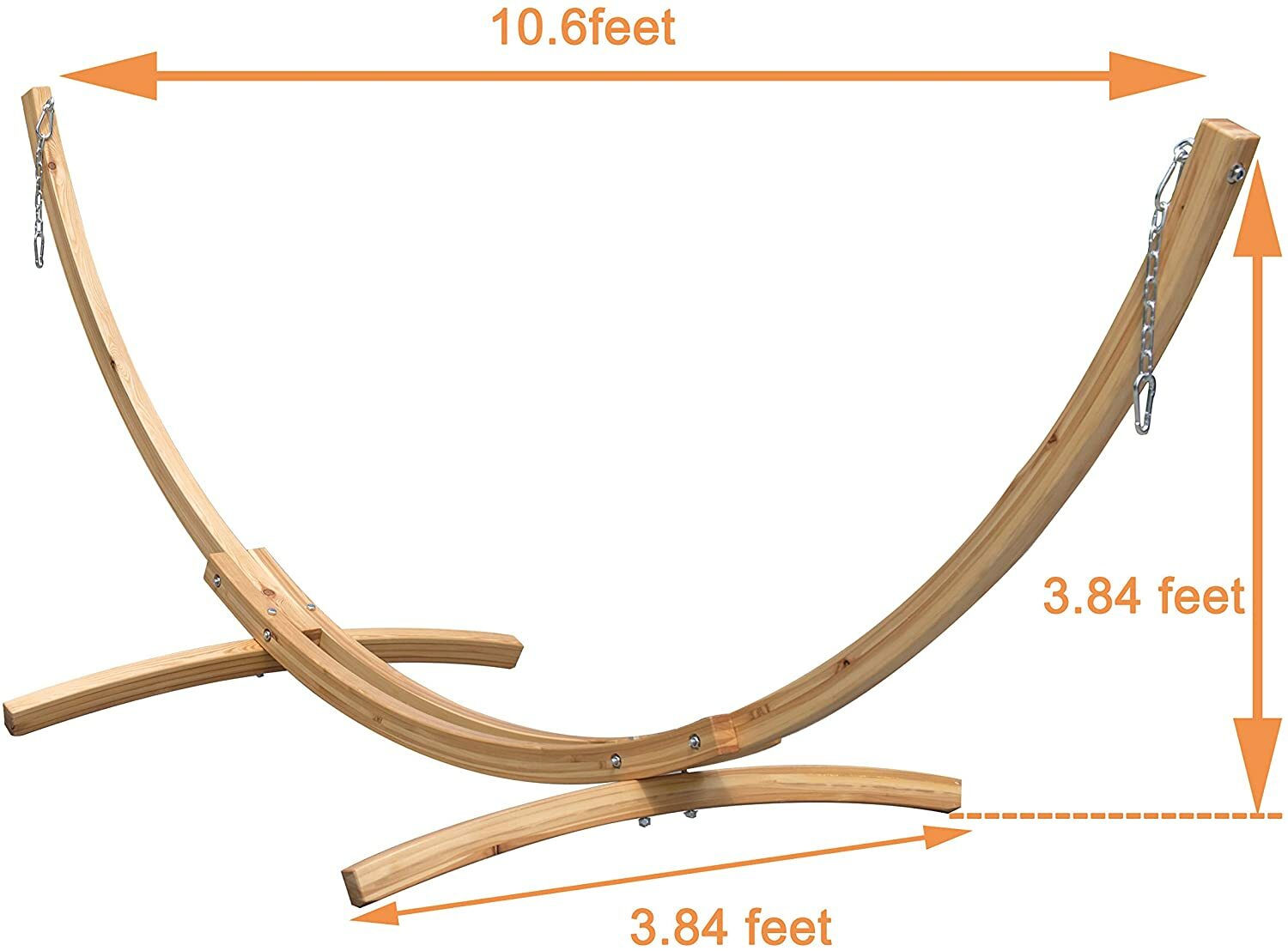 Wood Hammock Stand Natural Russian Solid Hard Pine Arc Curved With Chain Hooks