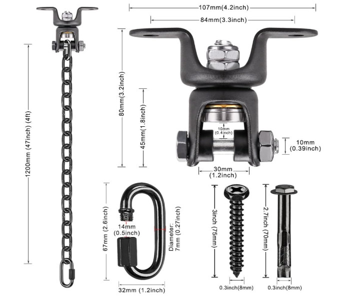 Kit de Colgador para Hamaca 600 LB, Cadena 120 cm, Giro 360°, Interior/Exterior