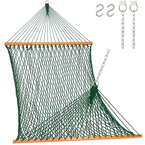 12FT Double Rope Hammocks, 2 Person Hand Woven Cotton Hammock with Green