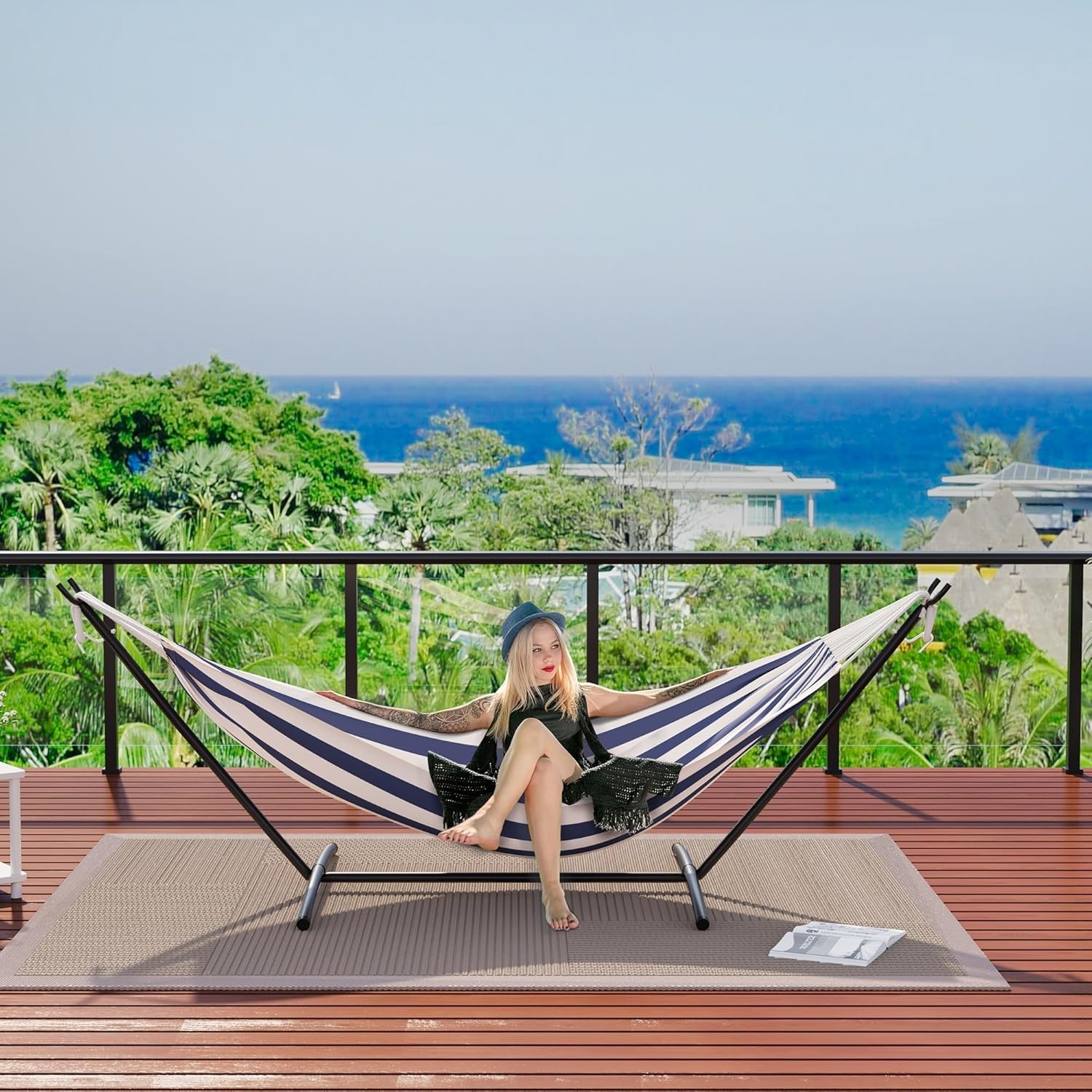 Hammock with Stand 450LBS Capacity Portable Cotton Hammock with Travel Bag