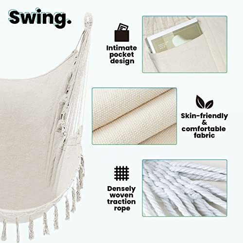 Hammock Chair with Stand,Heavy-Duty Hanging Chair with Stand, for Indoor White