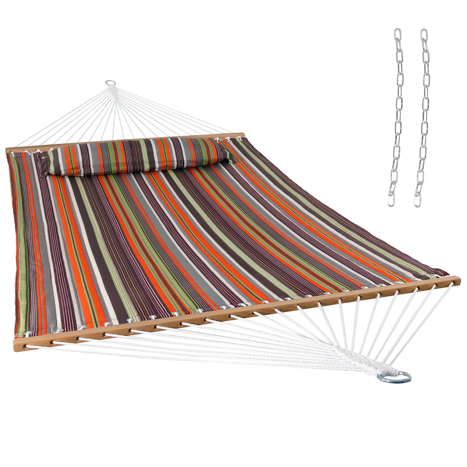Large Quilted Hammock with Spreader Bars and Pillow – Sunset by Sunnydaze