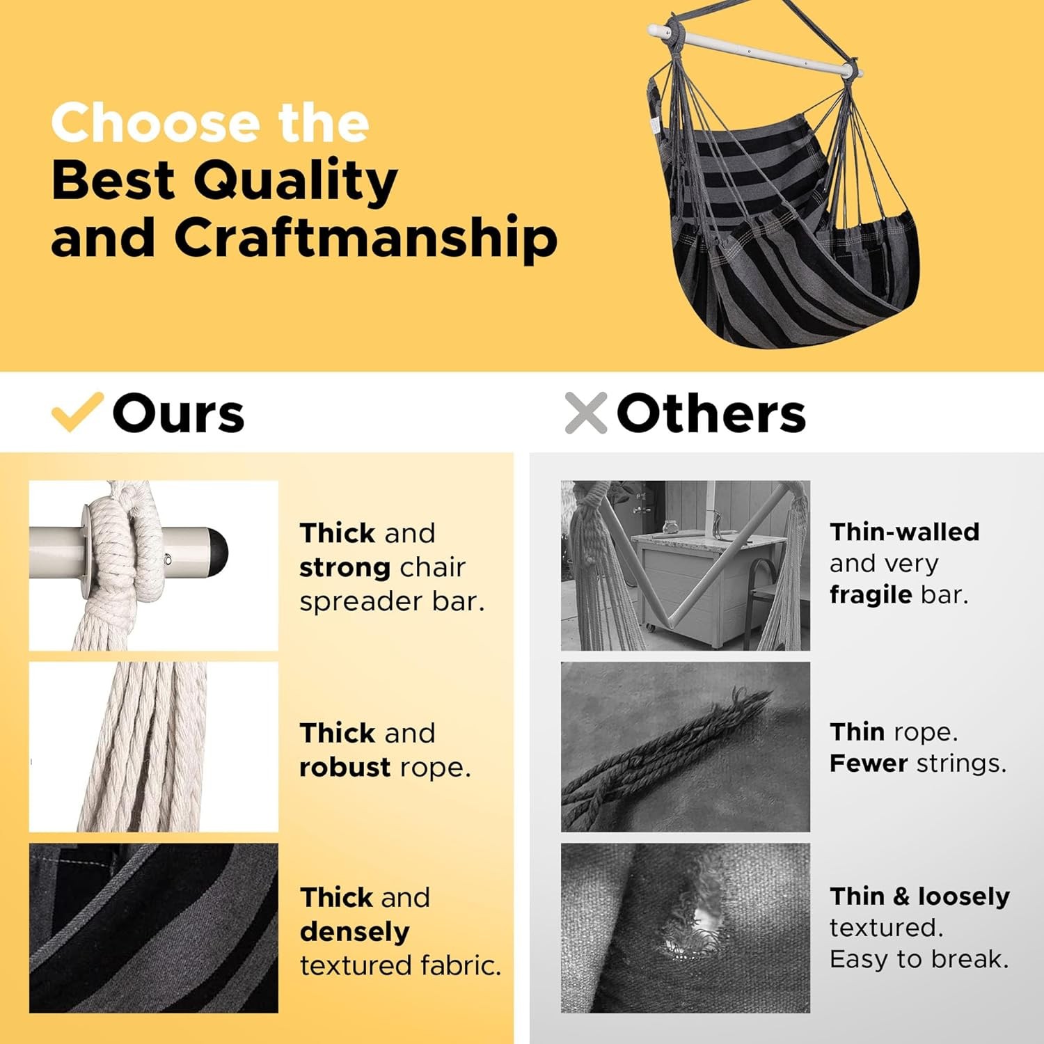 Heavy Duty Hammock Chair Swing 500 Lbs Hanging Rope Seat Indoor Outdoor