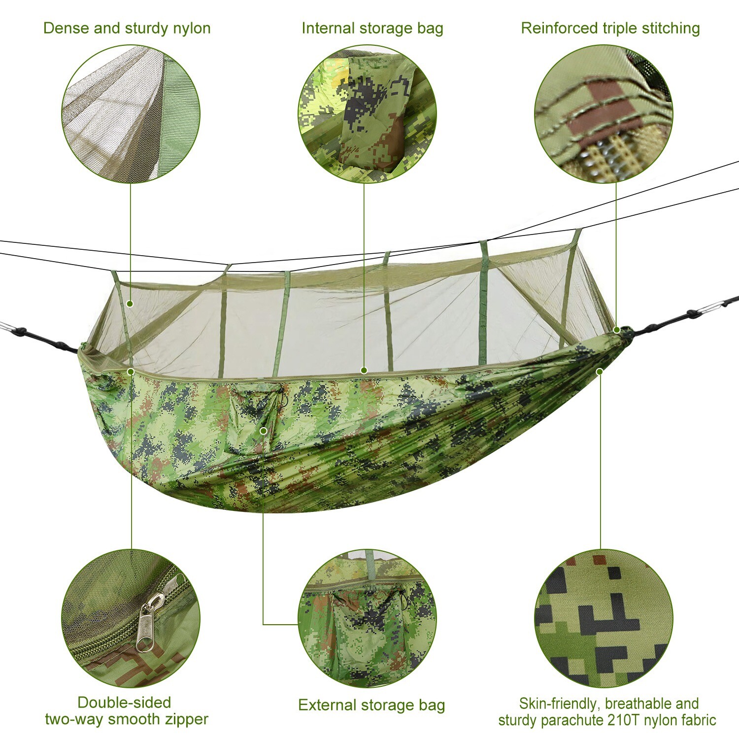 Double Outdoor Parachute Nylon Hammock Portable 600lbs Load with Mosquito Net
