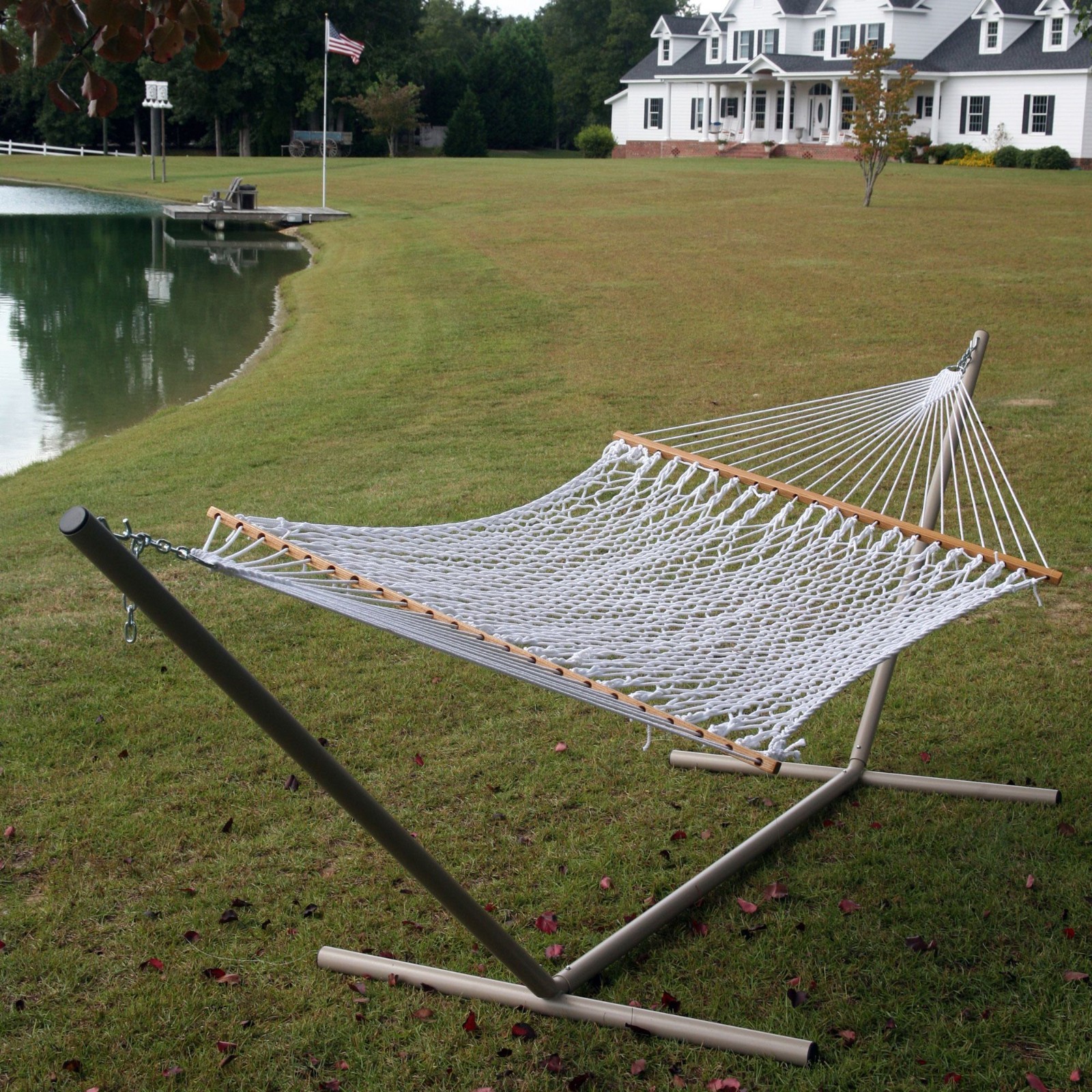 Pawleys Island Deluxe Original Cotton Rope Hammock 13ft x 60in with Oak Spreader