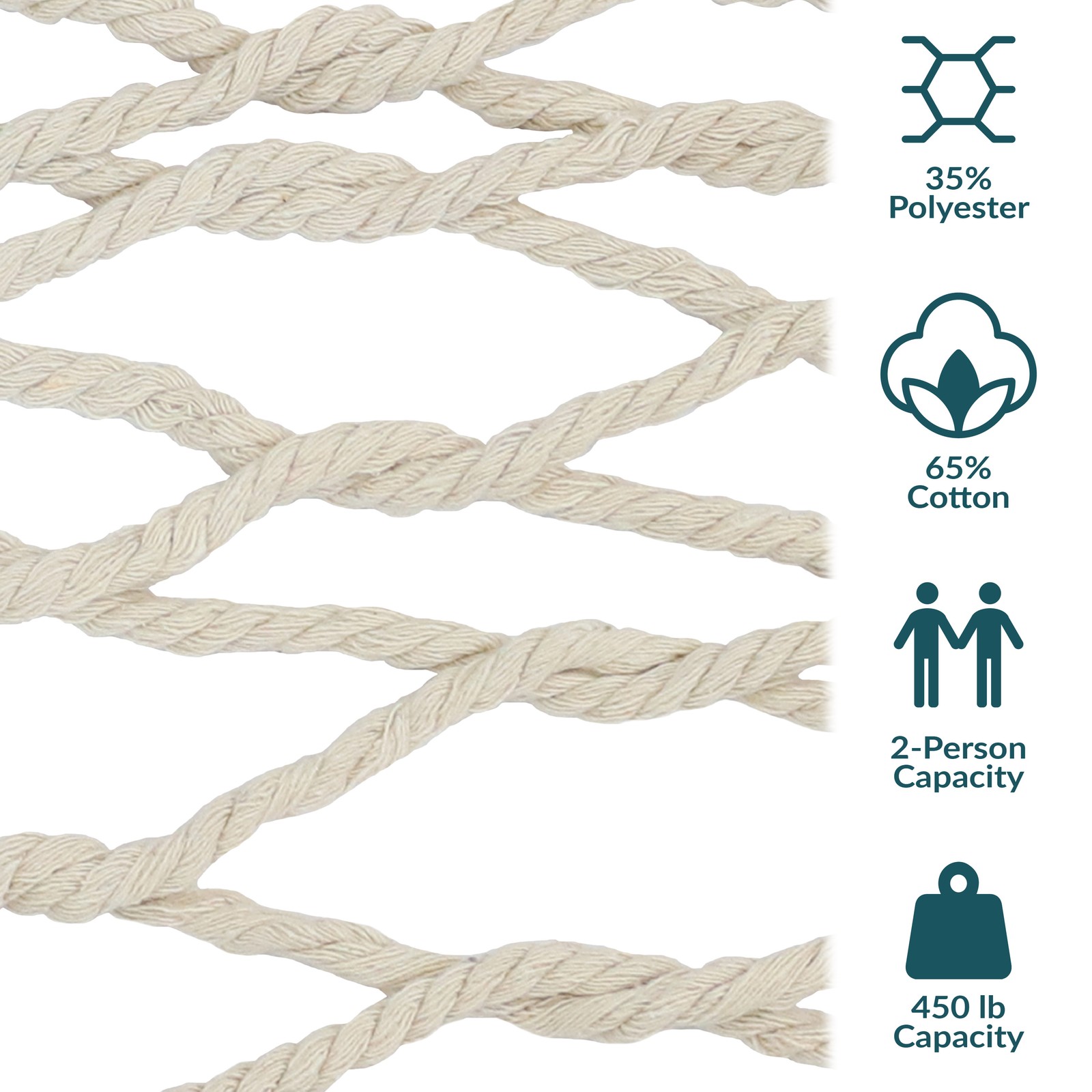 2-Person Cotton Rope Hammock with Spreader Bars – Natural by Sunnydaze