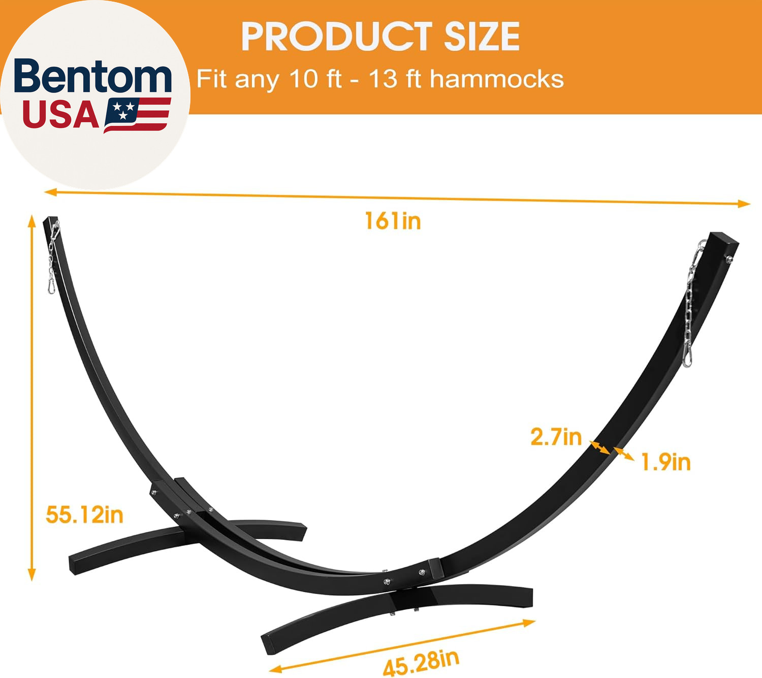 13.5 Ft Heavy Duty Steel Arc Hammock Stand with Carabiner and Chain, 2 Person We