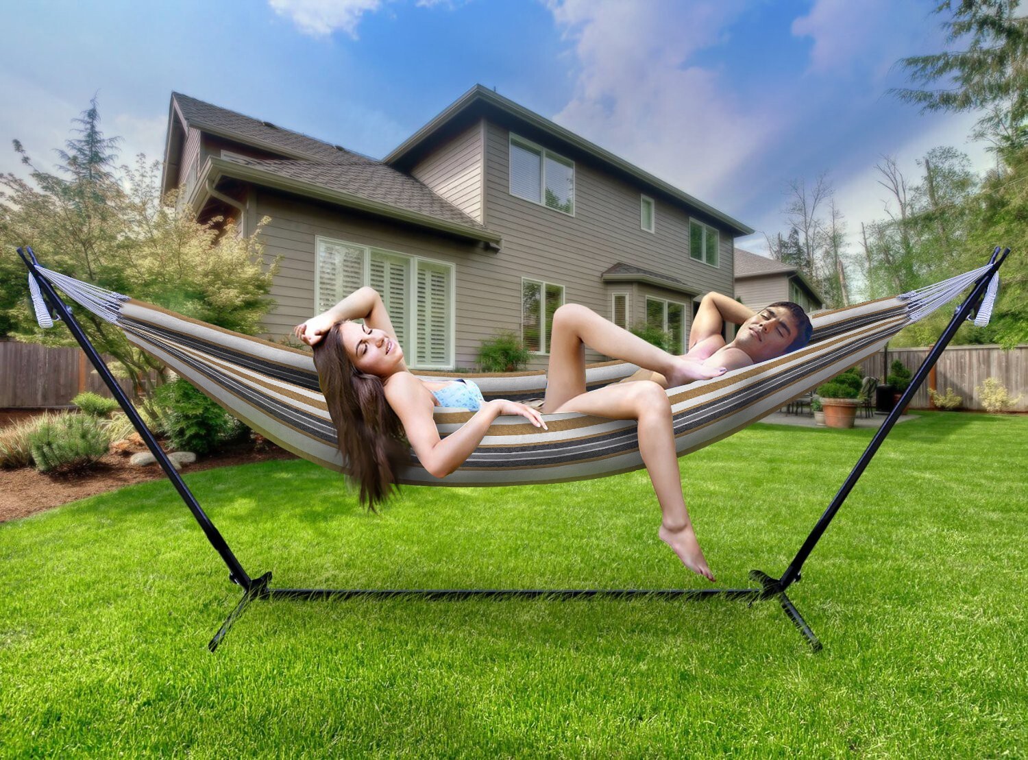 Sorbus Double Hammock w/ Steel Stand – 2 Person (450 LBS) Adjustable Hammock Bed