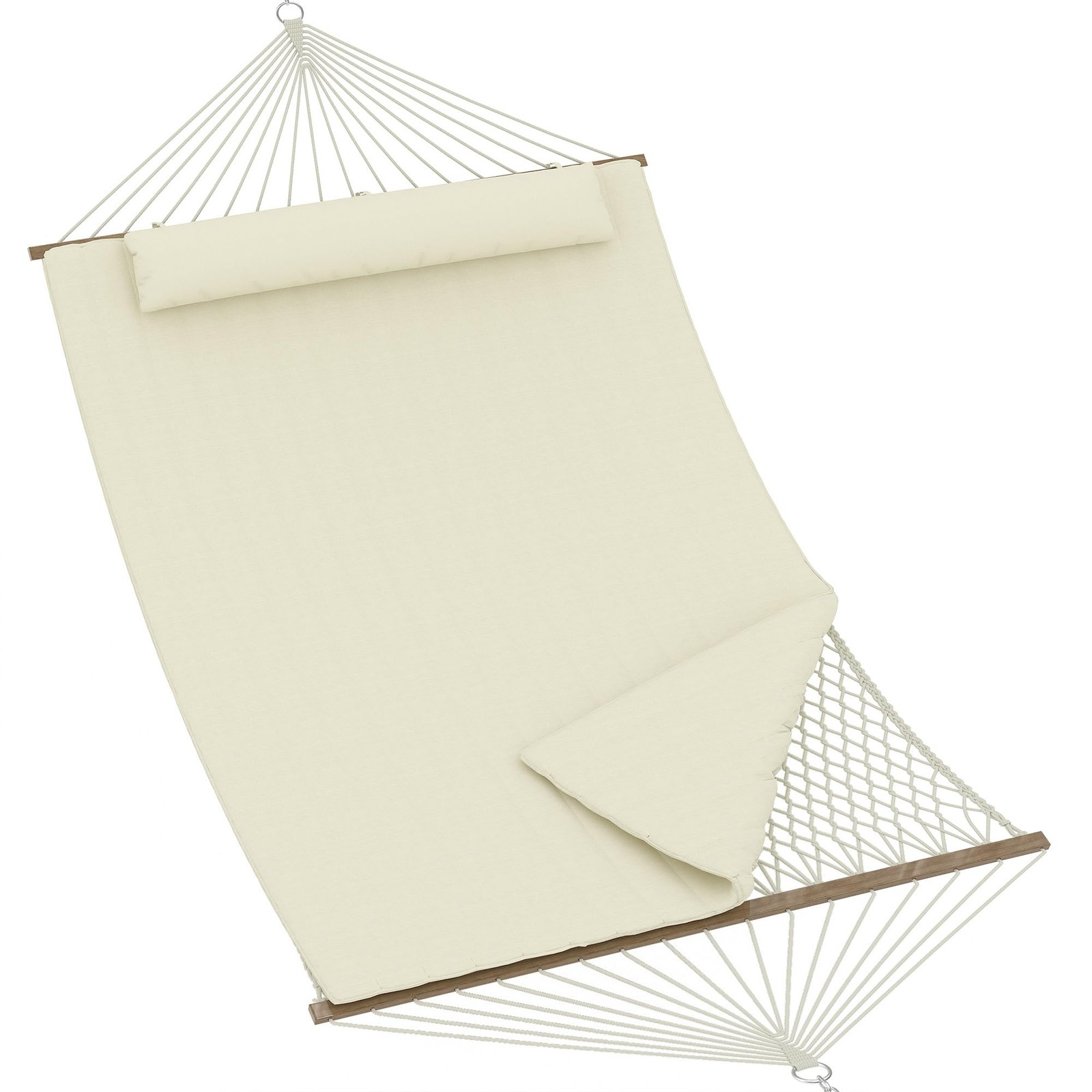 Hammock with Stand Cotton Rope & Polyester Pad, Adjustable Steel Frame for Patio