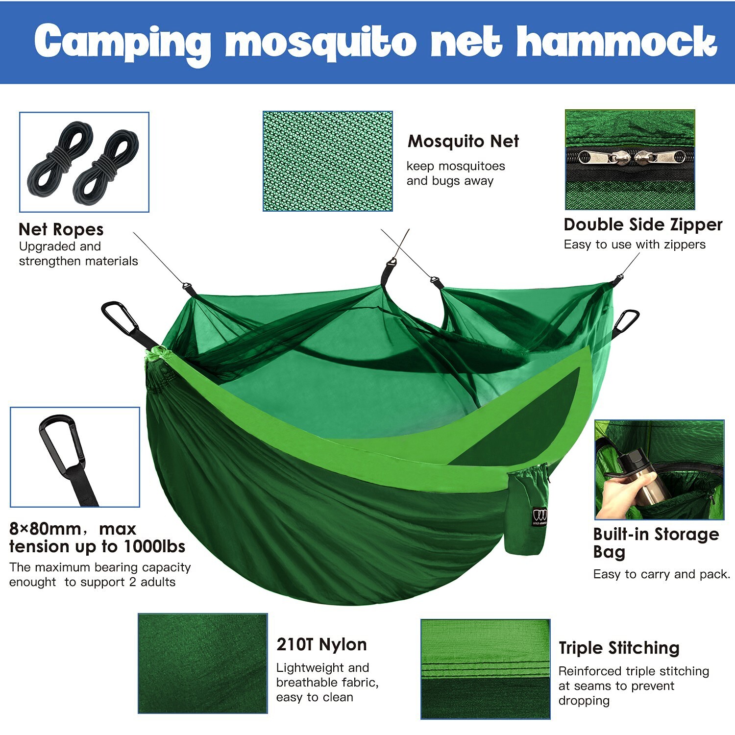 Camping Hammock, Double Person Hammock Tent with Mosquito Net Hanging Hammock