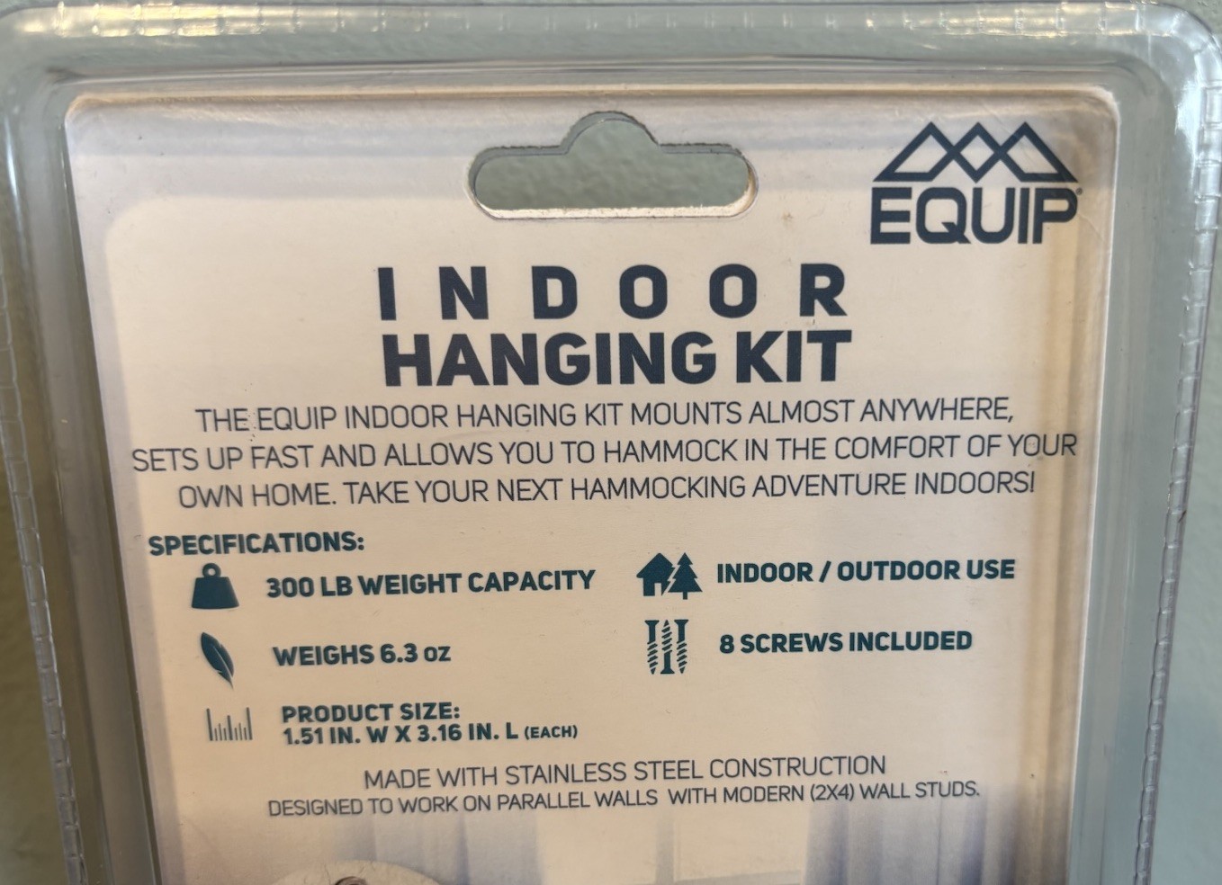 Equip Indoor Outdoor Hammock Hanging Kit 300 LB Max Stainless Steel Construction