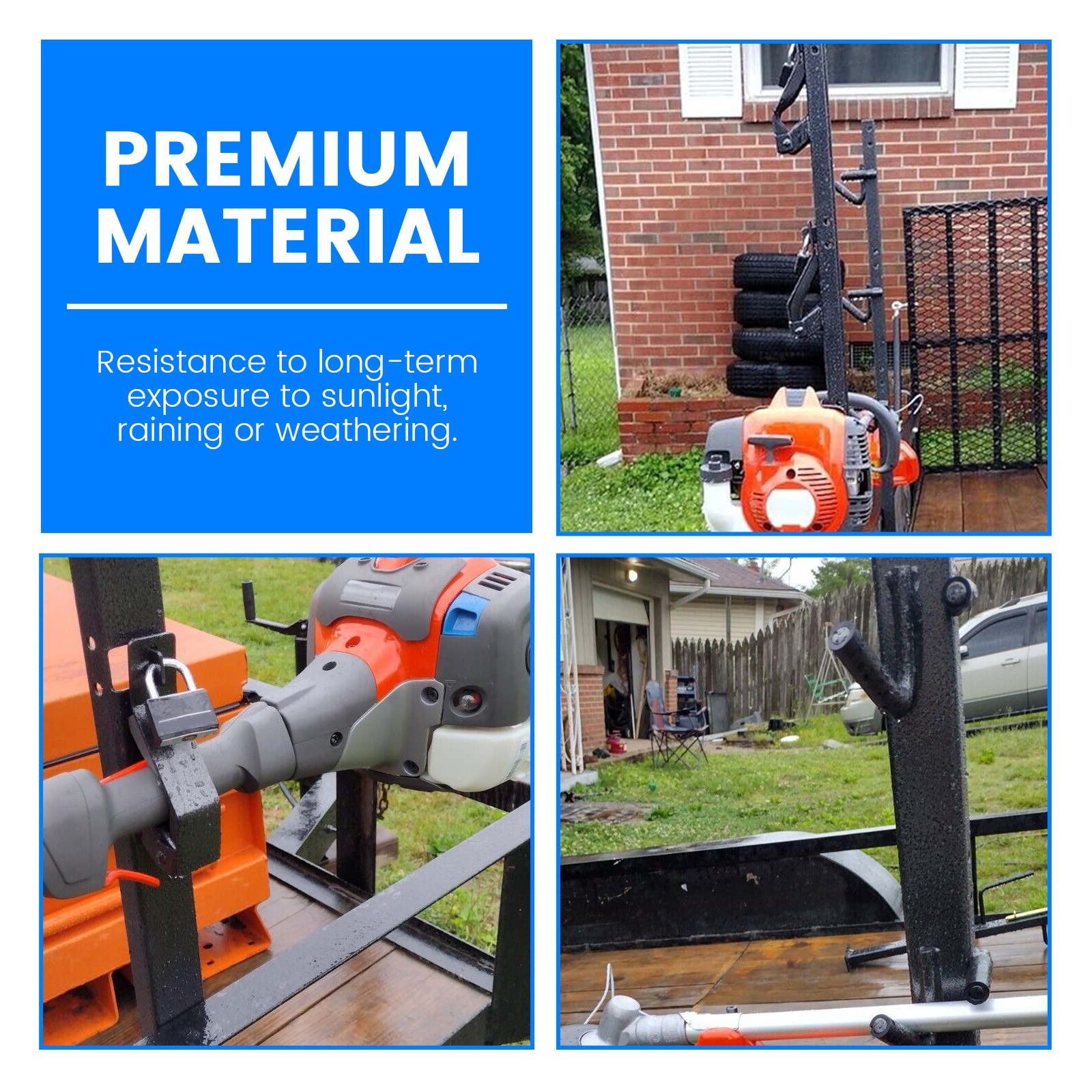 3-Place Weeder Edge Trimmer Rack Holder for open Landscape Trailer Lockable