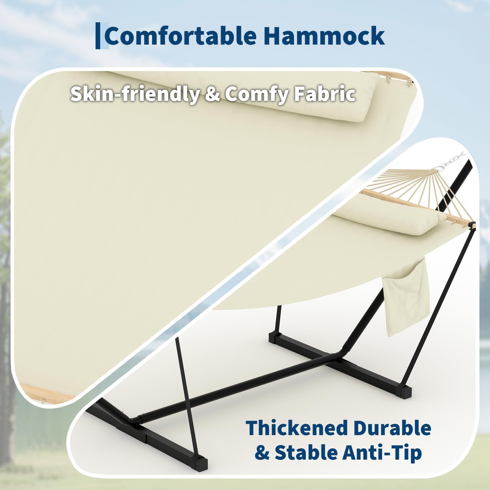 2 Person Adjustable Steel Stand Double Hammock with Stand Heavy Duty Portable