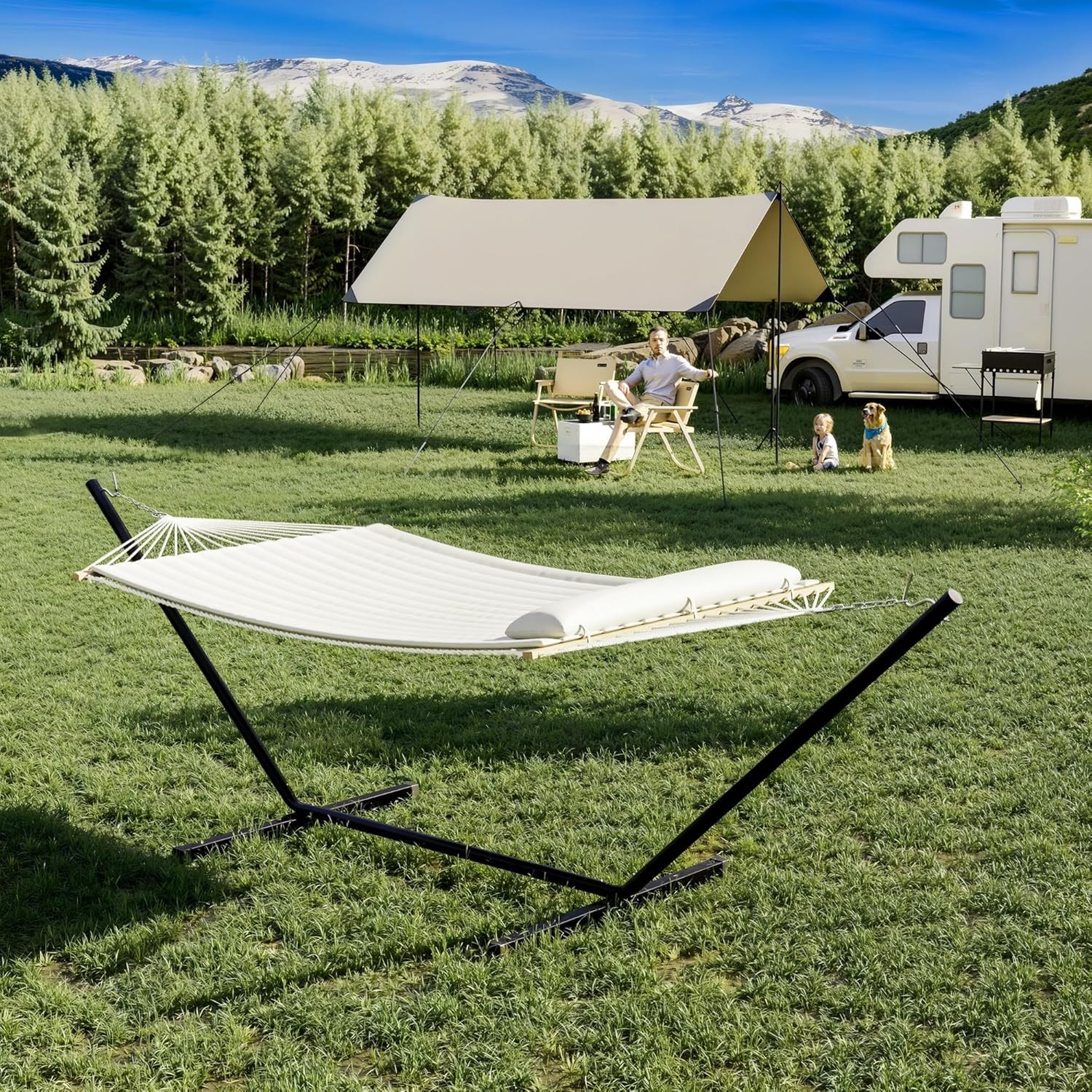 2 Person Hammock with Stand, 450LBS Capacity, Portable Hammock Set Outdoor