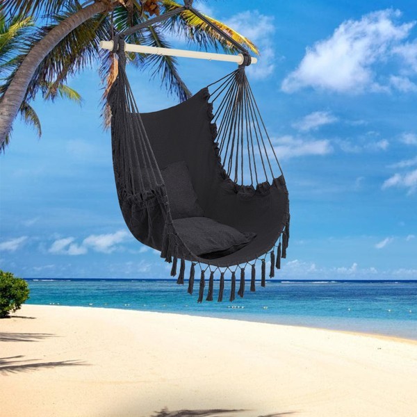 Hammock Hanging Rope Chair Swing Seat Patio Picnic Camping Dark Gray For Outdoor