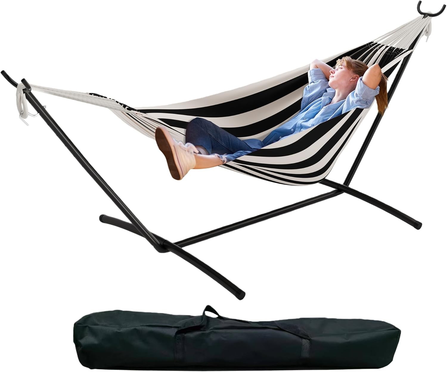 Hammock with Stand 450LBS Capacity Portable Cotton Hammock with Travel Bag