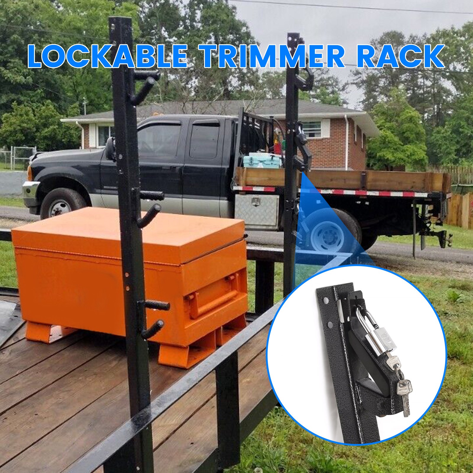 3-Place Weeder Edge Trimmer Rack Holder for open Landscape Trailer Lockable