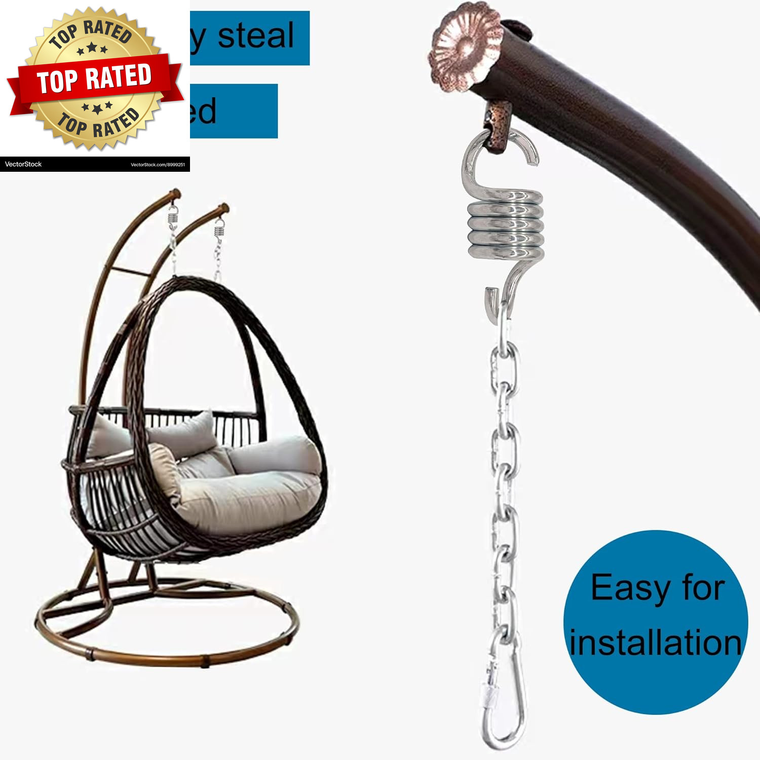 Porch Swing Springs Hammock-Chair Spring – 1500Lbs Heavy Duty Suspension Hangers