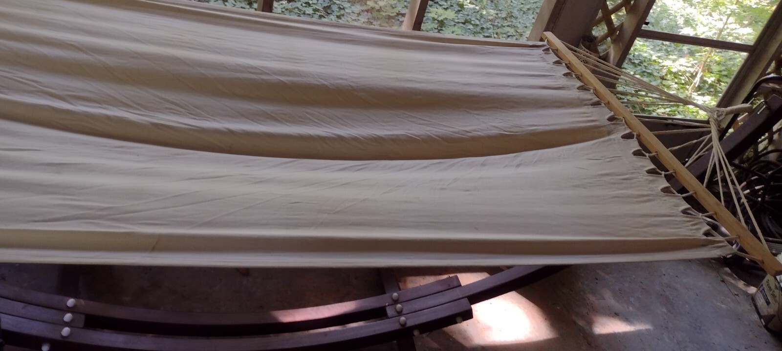 Coffee Stain Wooden Arc Hammock Stand Beige Color Hammock Bed.