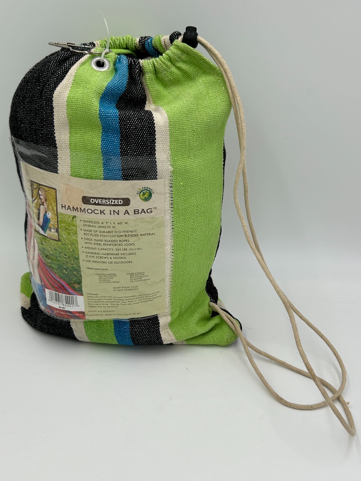 Bliss Oversized Striped Canvas Hammock in a Bag 265 Lb Limit