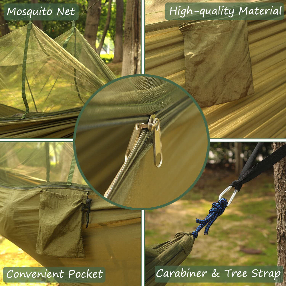 2 Person Camping Hammock w/ Mosquito Bug Net Outdoor Beach Portable Hanging Bed