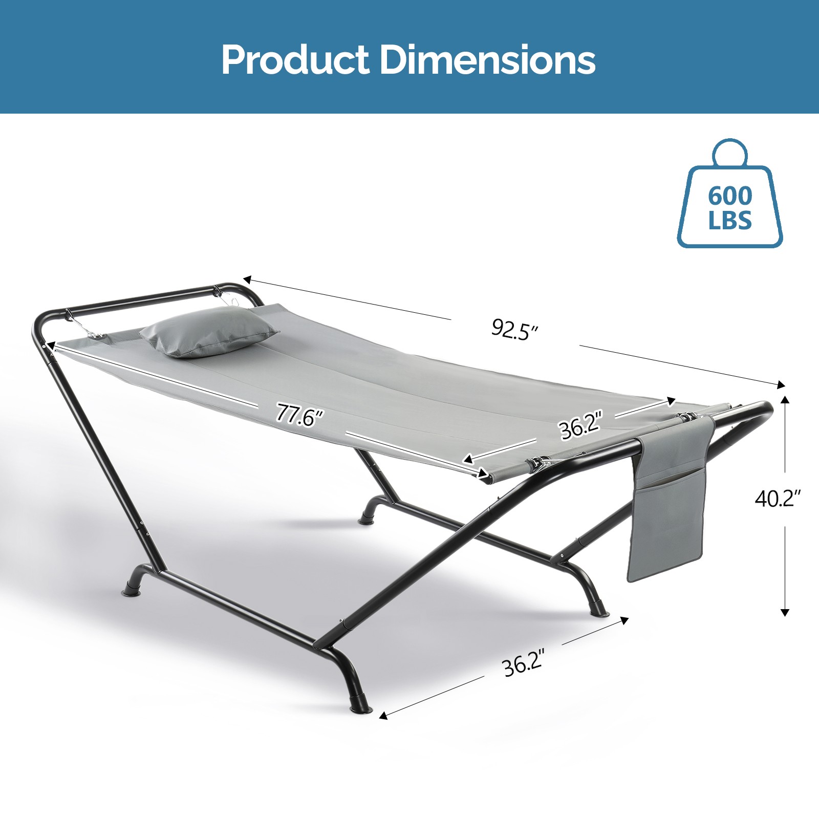 Hammock Bed Set with Stand, Carrying Bag Weather-Resistant for Garden Outdoor