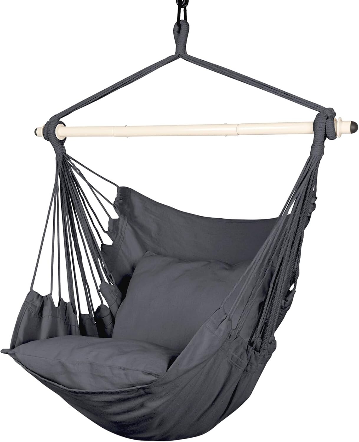 Hammock Chair Hanging Rope Swing Polyester 500lbs Indoor Outdoor Grey