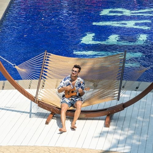 10.5 FT Double 2 Person Caribbean Rope Hammock, Hand Woven Polyester Tan