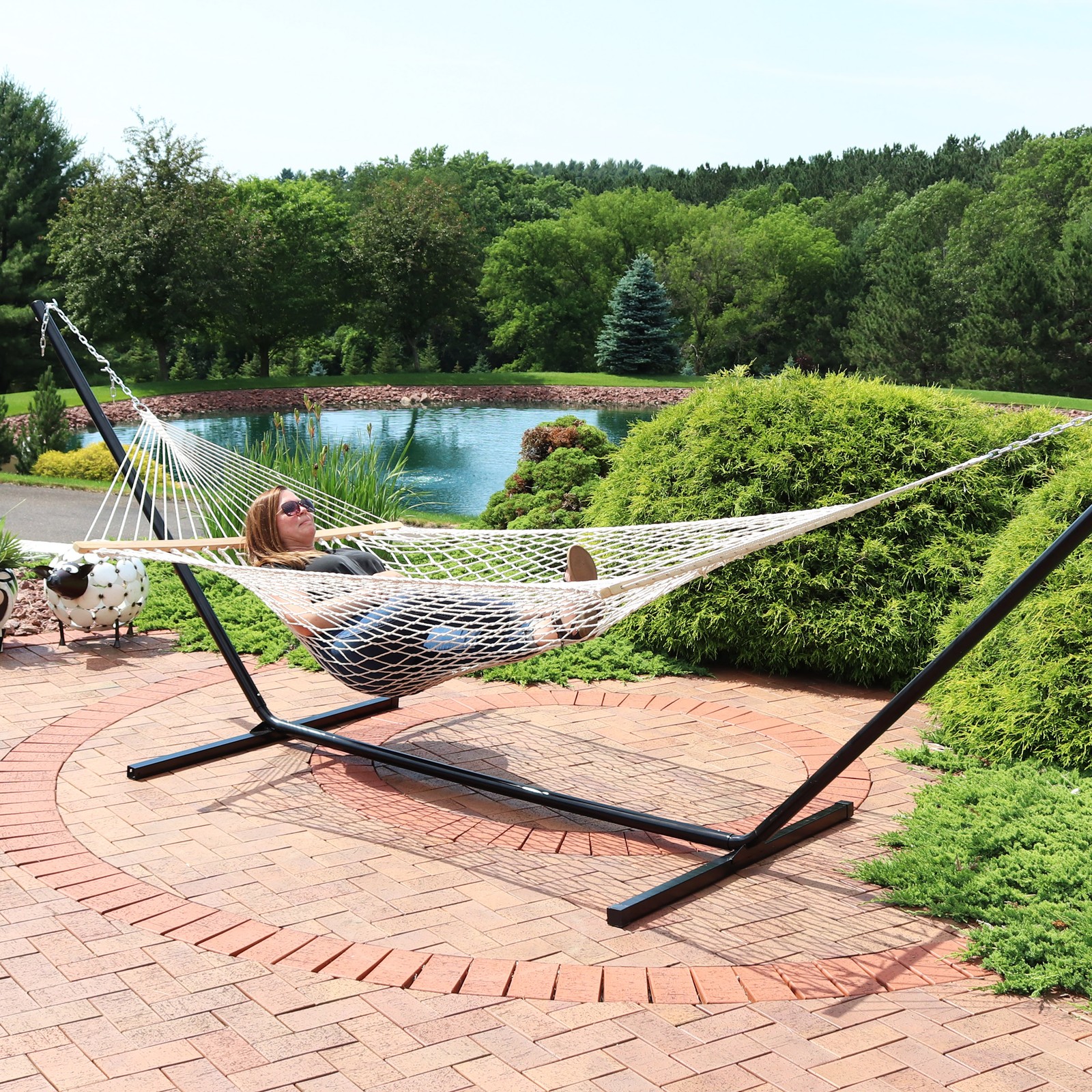 2-Person Cotton Rope Hammock with Spreader Bars – Natural by Sunnydaze
